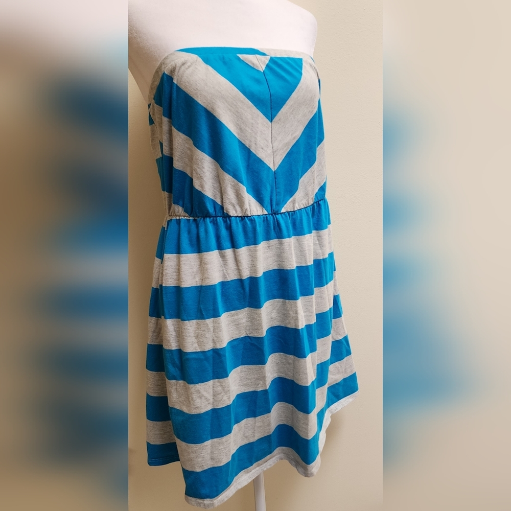Strapless Mini Dress Swim Cover Blue and Gray Women's Size Large